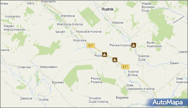 mapa Płonka gmina Rudnik, Płonka gmina Rudnik na mapie Targeo