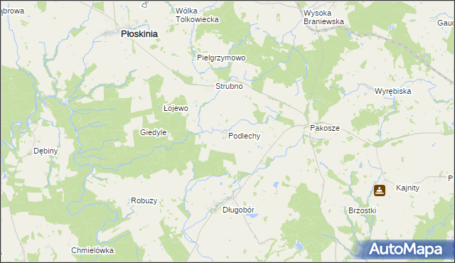 mapa Podlechy gmina Płoskinia, Podlechy gmina Płoskinia na mapie Targeo