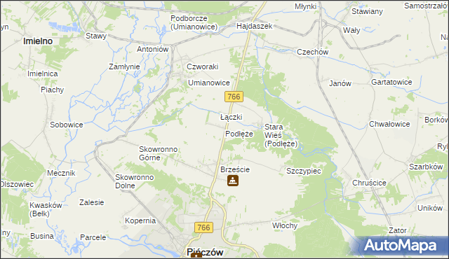 mapa Podłęże gmina Pińczów, Podłęże gmina Pińczów na mapie Targeo