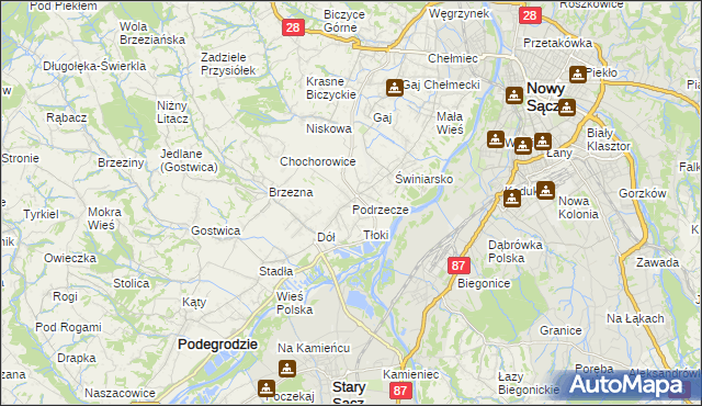 mapa Podrzecze gmina Podegrodzie, Podrzecze gmina Podegrodzie na mapie Targeo