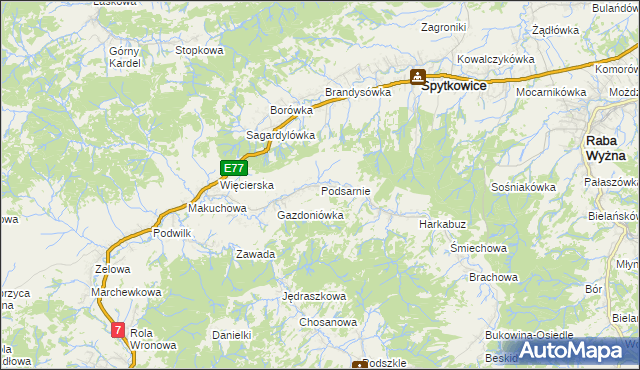 mapa Podsarnie, Podsarnie na mapie Targeo