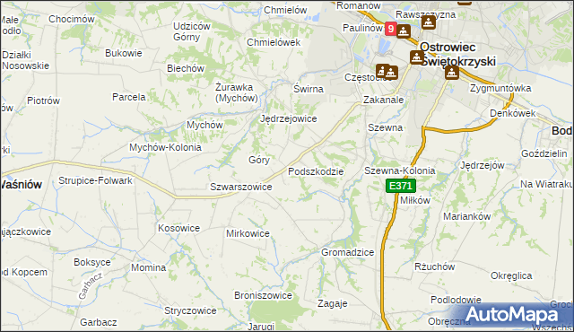 mapa Podszkodzie, Podszkodzie na mapie Targeo