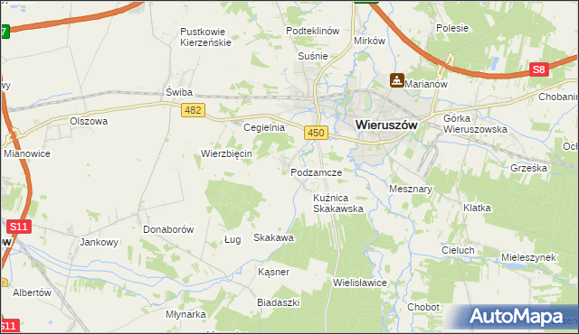 mapa Podzamcze gmina Wieruszów, Podzamcze gmina Wieruszów na mapie Targeo