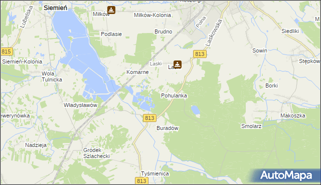 mapa Pohulanka gmina Parczew, Pohulanka gmina Parczew na mapie Targeo