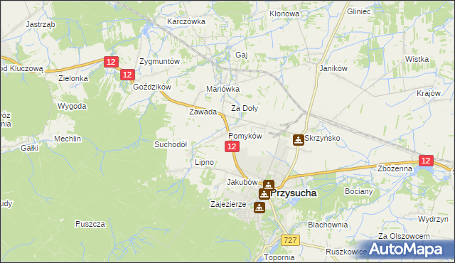 mapa Pomyków gmina Przysucha, Pomyków gmina Przysucha na mapie Targeo