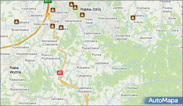 mapa Ponice, Ponice na mapie Targeo