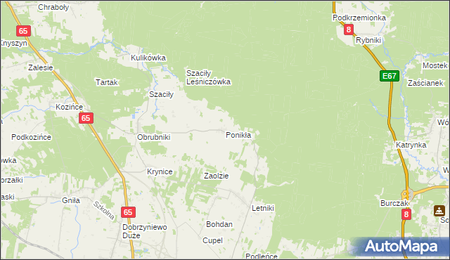 mapa Ponikła gmina Dobrzyniewo Duże, Ponikła gmina Dobrzyniewo Duże na mapie Targeo