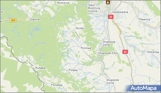 mapa Ponikwa gmina Bystrzyca Kłodzka, Ponikwa gmina Bystrzyca Kłodzka na mapie Targeo