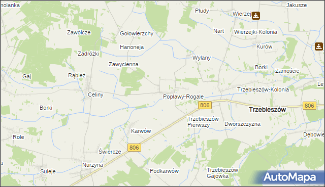 mapa Popławy-Rogale, Popławy-Rogale na mapie Targeo