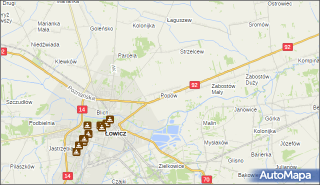 mapa Popów gmina Łowicz, Popów gmina Łowicz na mapie Targeo