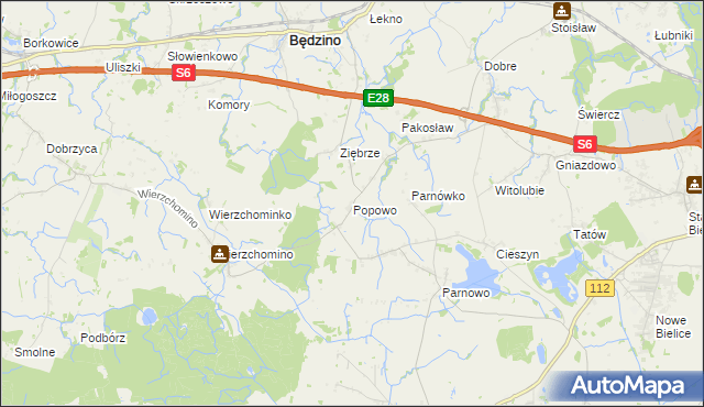 mapa Popowo gmina Będzino, Popowo gmina Będzino na mapie Targeo