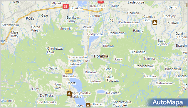 mapa Porąbka powiat bielski, Porąbka powiat bielski na mapie Targeo