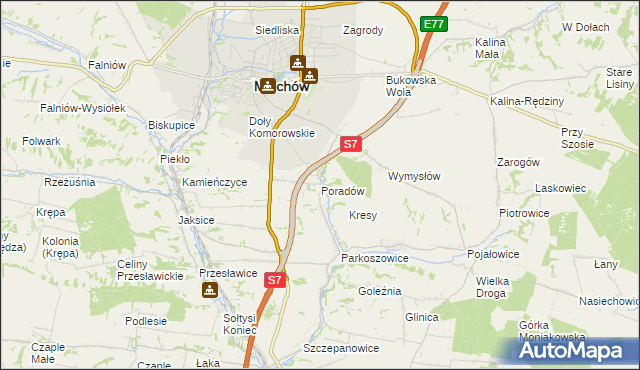 mapa Poradów gmina Miechów, Poradów gmina Miechów na mapie Targeo