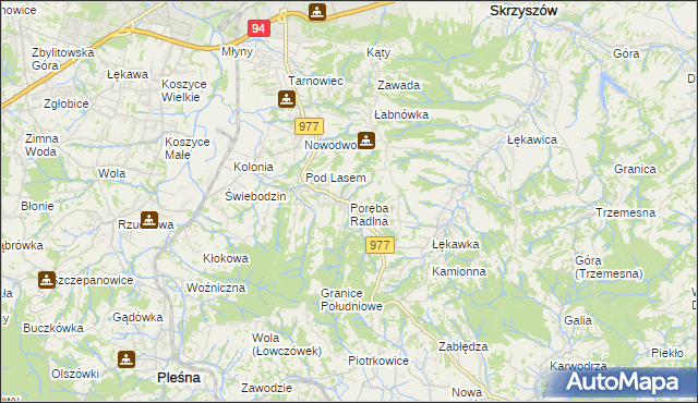 mapa Poręba Radlna, Poręba Radlna na mapie Targeo