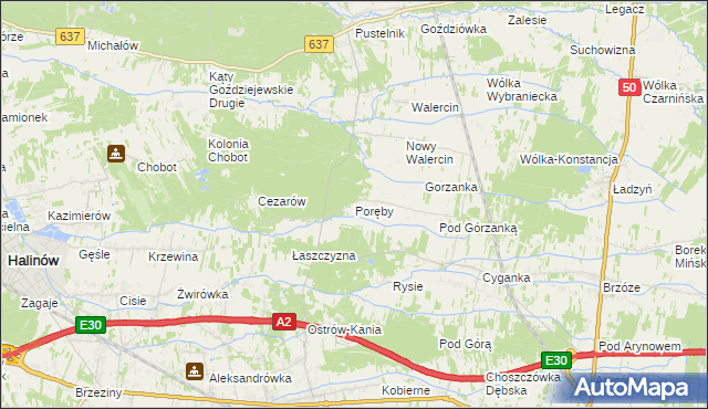 mapa Poręby gmina Dębe Wielkie, Poręby gmina Dębe Wielkie na mapie Targeo