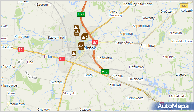 mapa Poświętne gmina Płońsk, Poświętne gmina Płońsk na mapie Targeo