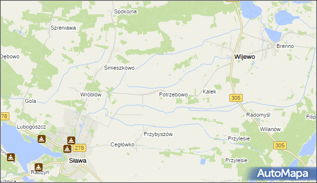 mapa Potrzebowo gmina Wijewo, Potrzebowo gmina Wijewo na mapie Targeo