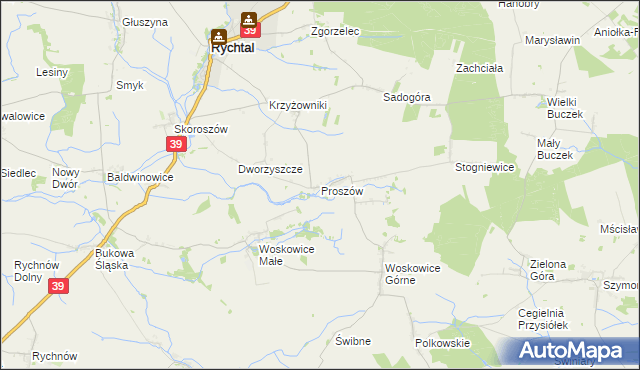 mapa Proszów gmina Rychtal, Proszów gmina Rychtal na mapie Targeo