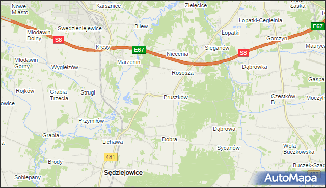 mapa Pruszków gmina Sędziejowice, Pruszków gmina Sędziejowice na mapie Targeo