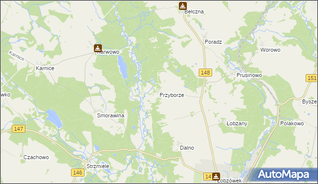 mapa Przyborze gmina Łobez, Przyborze gmina Łobez na mapie Targeo