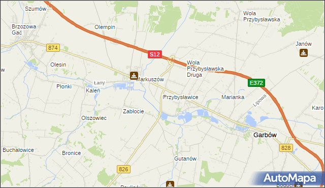 mapa Przybysławice gmina Garbów, Przybysławice gmina Garbów na mapie Targeo