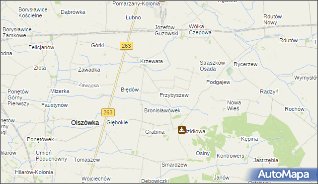 mapa Przybyszew gmina Olszówka, Przybyszew gmina Olszówka na mapie Targeo