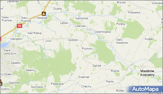 mapa Przykory gmina Miastków Kościelny, Przykory gmina Miastków Kościelny na mapie Targeo