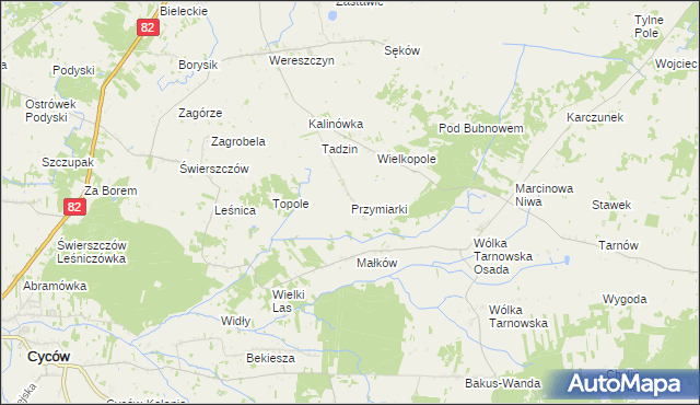 mapa Przymiarki gmina Urszulin, Przymiarki gmina Urszulin na mapie Targeo