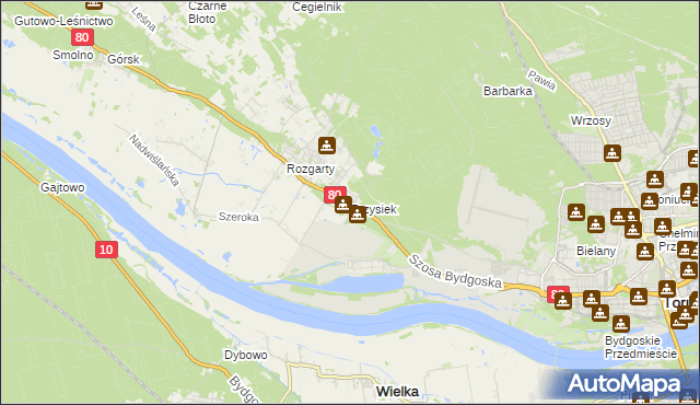 mapa Przysiek gmina Zławieś Wielka, Przysiek gmina Zławieś Wielka na mapie Targeo