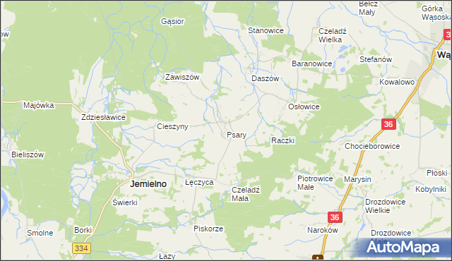 mapa Psary gmina Jemielno, Psary gmina Jemielno na mapie Targeo
