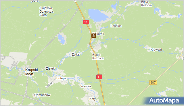 mapa Pusta Kuźnica, Pusta Kuźnica na mapie Targeo