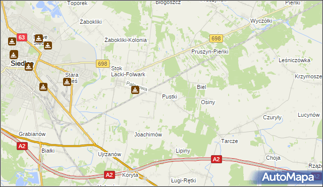 mapa Pustki gmina Siedlce, Pustki gmina Siedlce na mapie Targeo