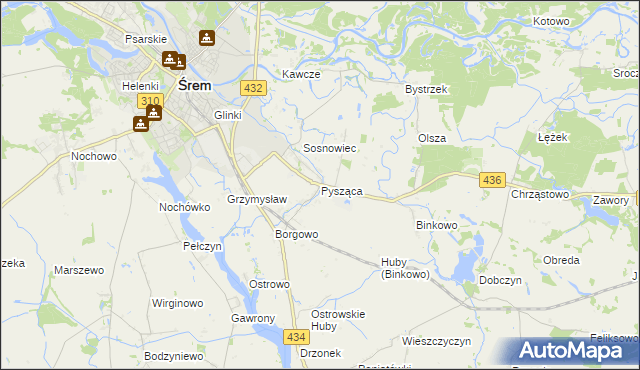 mapa Pysząca gmina Śrem, Pysząca gmina Śrem na mapie Targeo