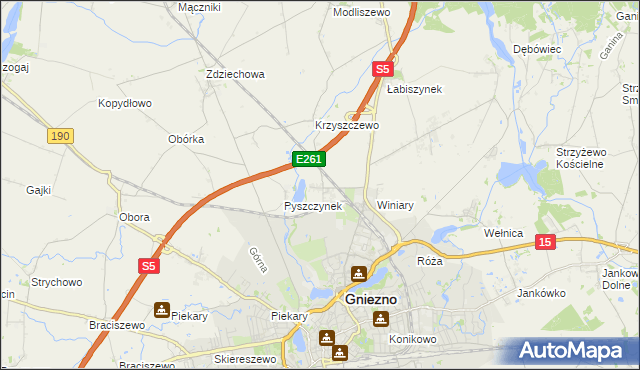 mapa Pyszczyn gmina Gniezno, Pyszczyn gmina Gniezno na mapie Targeo