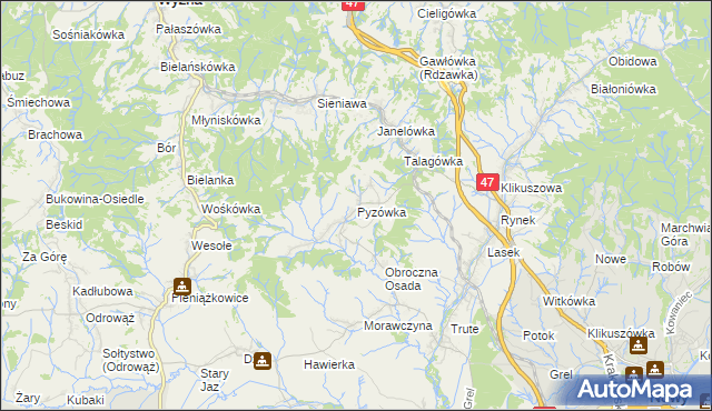 mapa Pyzówka, Pyzówka na mapie Targeo