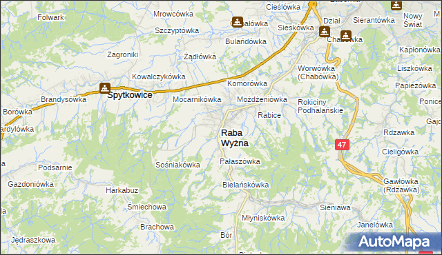 mapa Raba Wyżna, Raba Wyżna na mapie Targeo