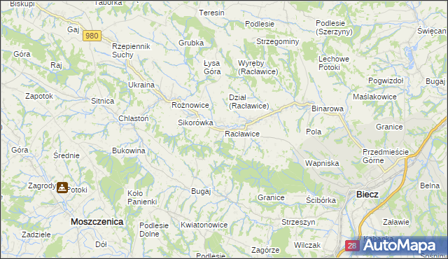 mapa Racławice gmina Biecz, Racławice gmina Biecz na mapie Targeo