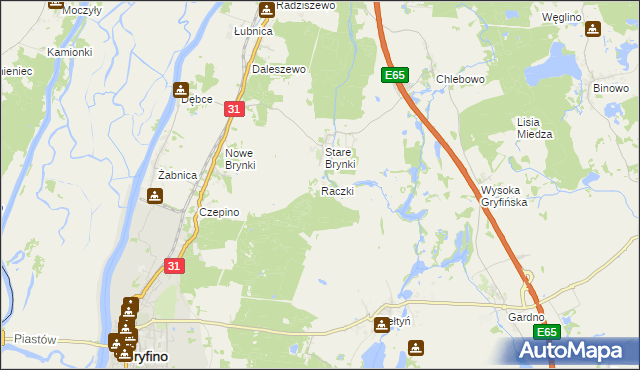 mapa Raczki gmina Gryfino, Raczki gmina Gryfino na mapie Targeo