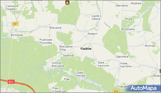 mapa Radłów powiat oleski, Radłów powiat oleski na mapie Targeo