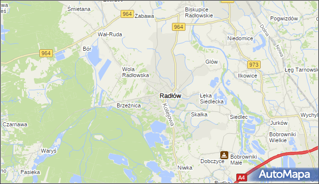 mapa Radłów powiat tarnowski, Radłów powiat tarnowski na mapie Targeo