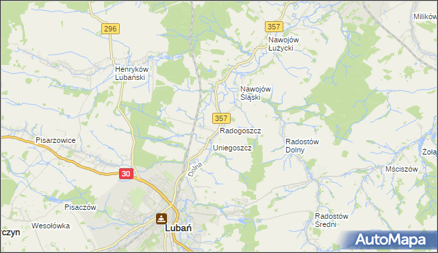 mapa Radogoszcz gmina Lubań, Radogoszcz gmina Lubań na mapie Targeo