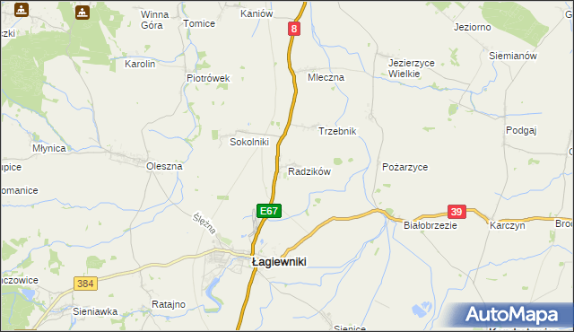 mapa Radzików gmina Łagiewniki, Radzików gmina Łagiewniki na mapie Targeo