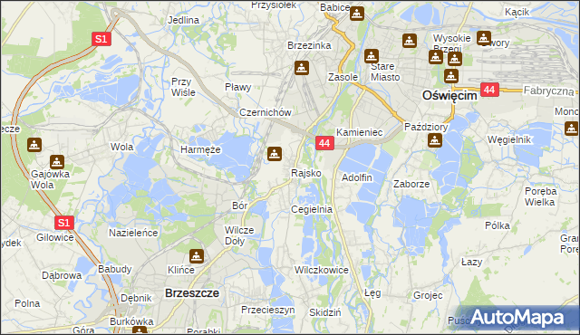 mapa Rajsko gmina Oświęcim, Rajsko gmina Oświęcim na mapie Targeo