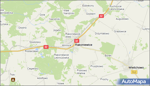 mapa Rakoniewice, Rakoniewice na mapie Targeo