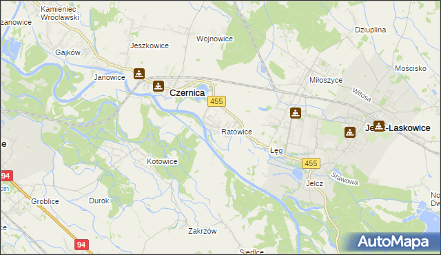 mapa Ratowice gmina Czernica, Ratowice gmina Czernica na mapie Targeo