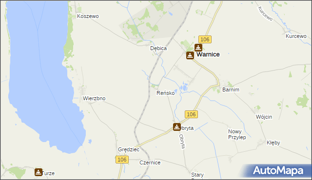 mapa Reńsko gmina Warnice, Reńsko gmina Warnice na mapie Targeo