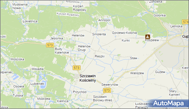 mapa Reszki gmina Szczawin Kościelny, Reszki gmina Szczawin Kościelny na mapie Targeo