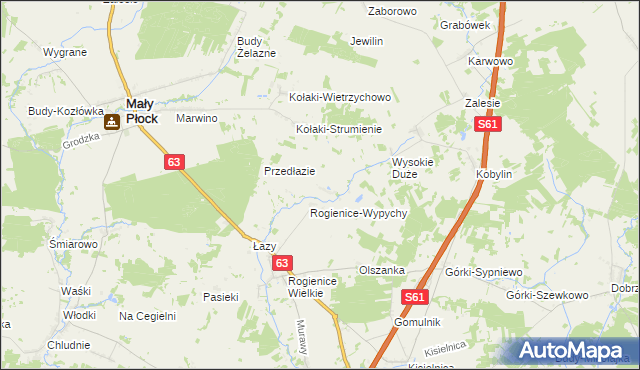 mapa Rogienice Piaseczne, Rogienice Piaseczne na mapie Targeo