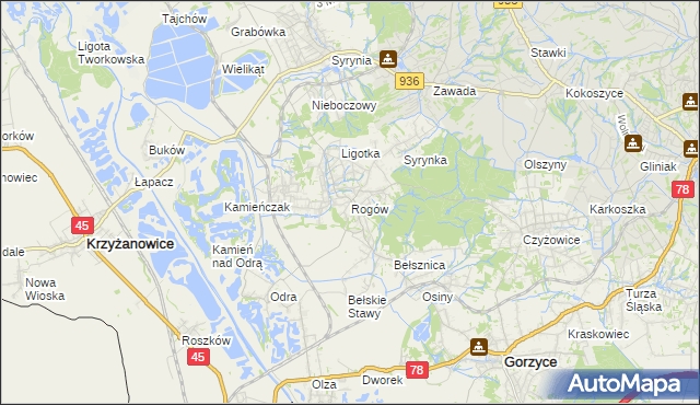 mapa Rogów gmina Gorzyce, Rogów gmina Gorzyce na mapie Targeo