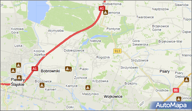 mapa Rogoźnik gmina Bobrowniki, Rogoźnik gmina Bobrowniki na mapie Targeo